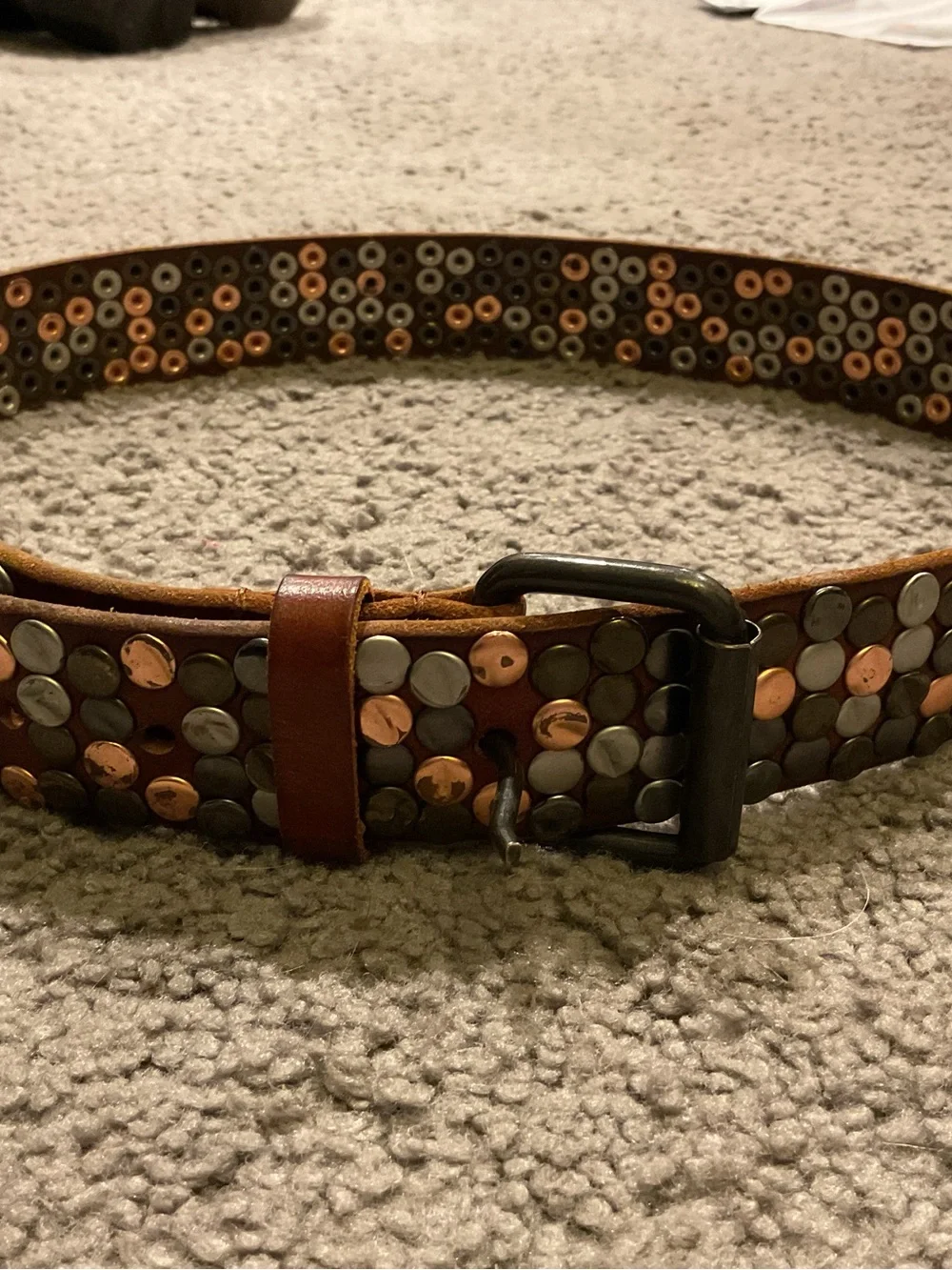 Amsterdam Heritage 85 Brown Leather Dress Belt Multicolor Metallic Stud Boho